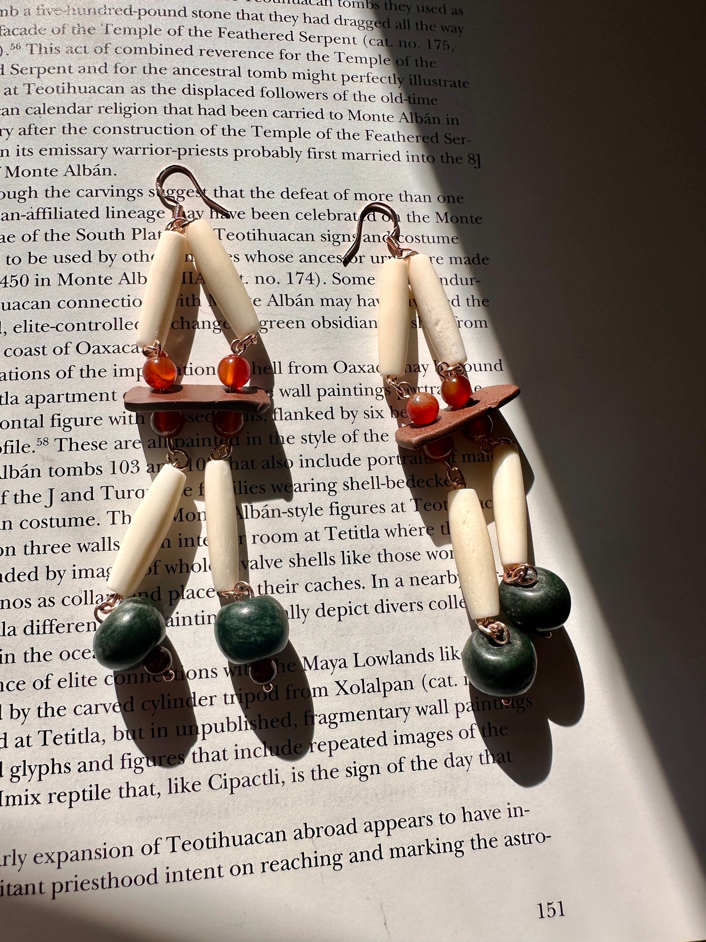 Bone, carnelian and Jade earrings