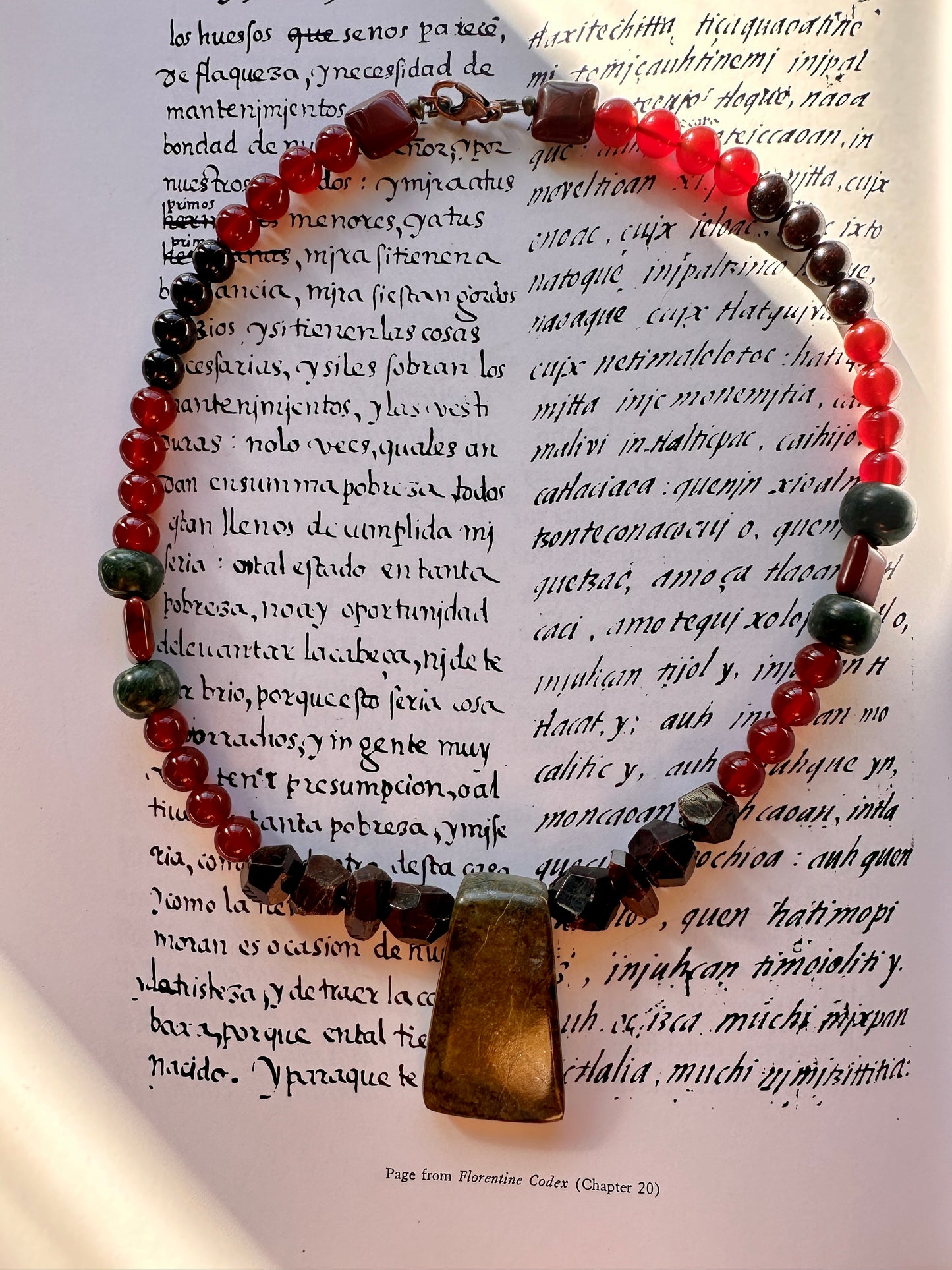 Jade Axe Garnet & Carnelian Necklace