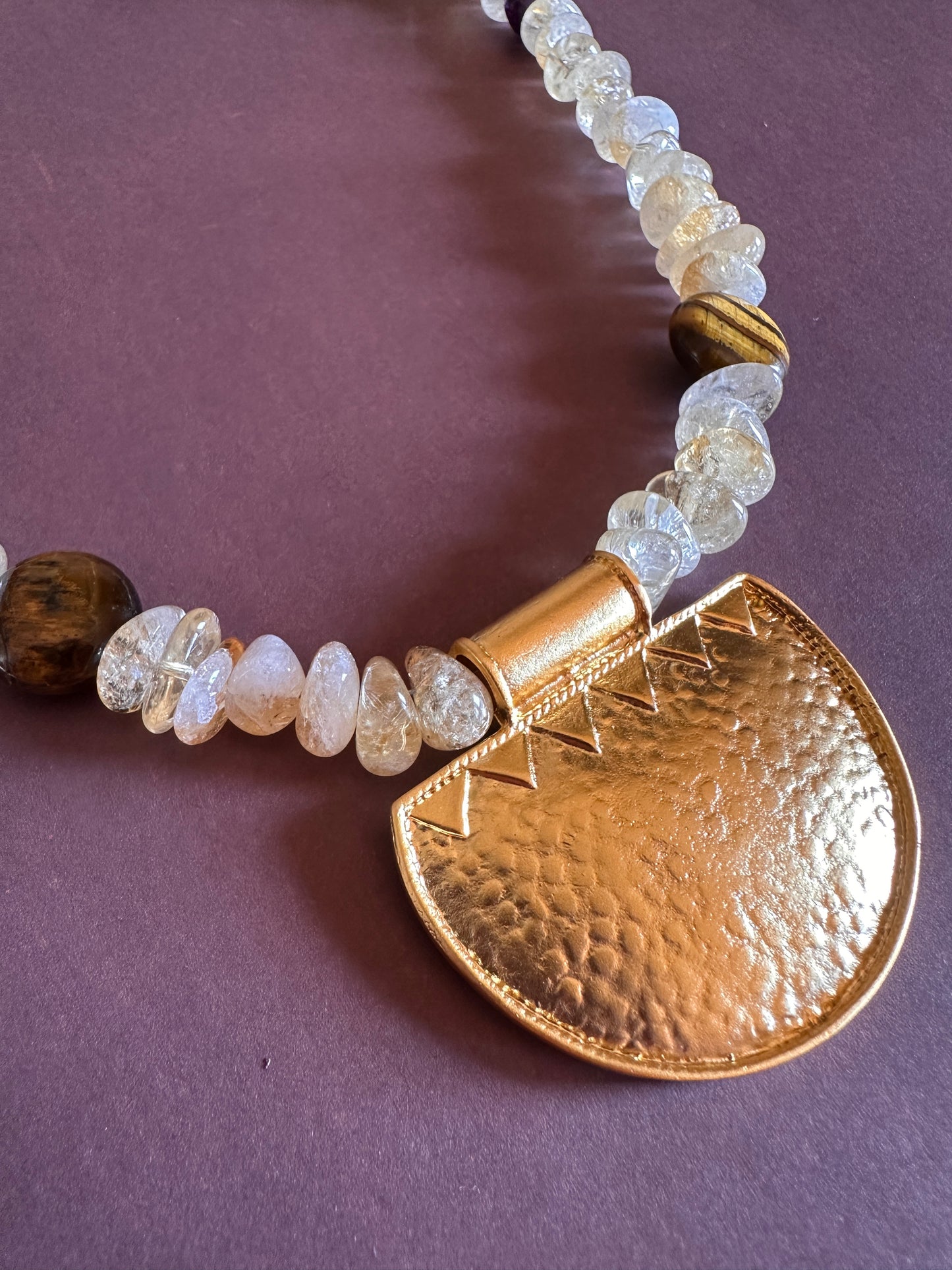 citrine and tigers eye gold plate Necklace