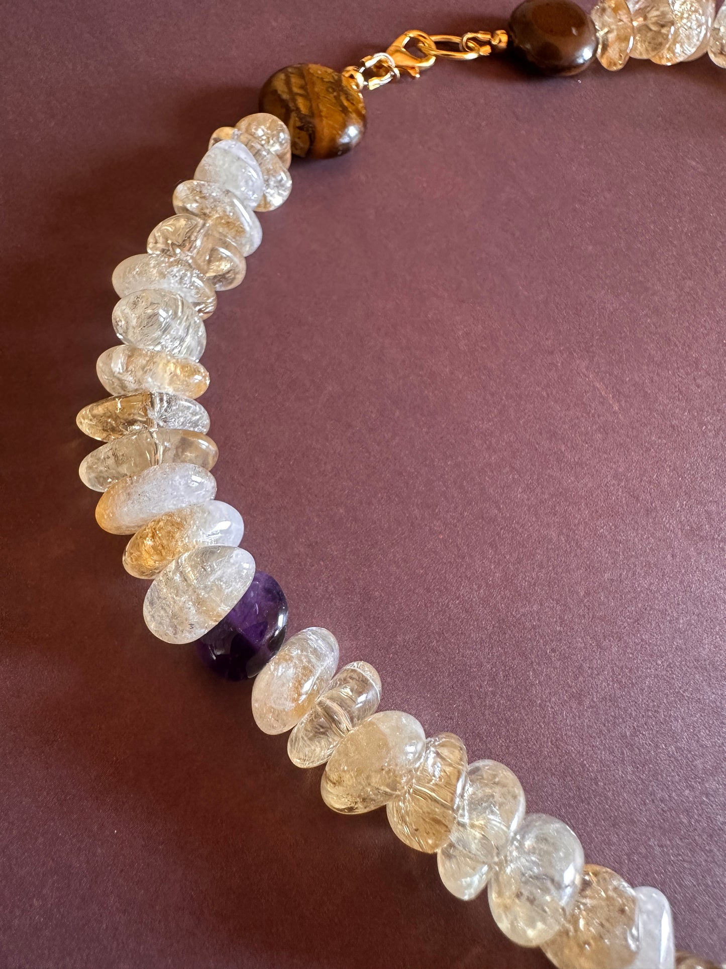 citrine and tigers eye gold plate Necklace