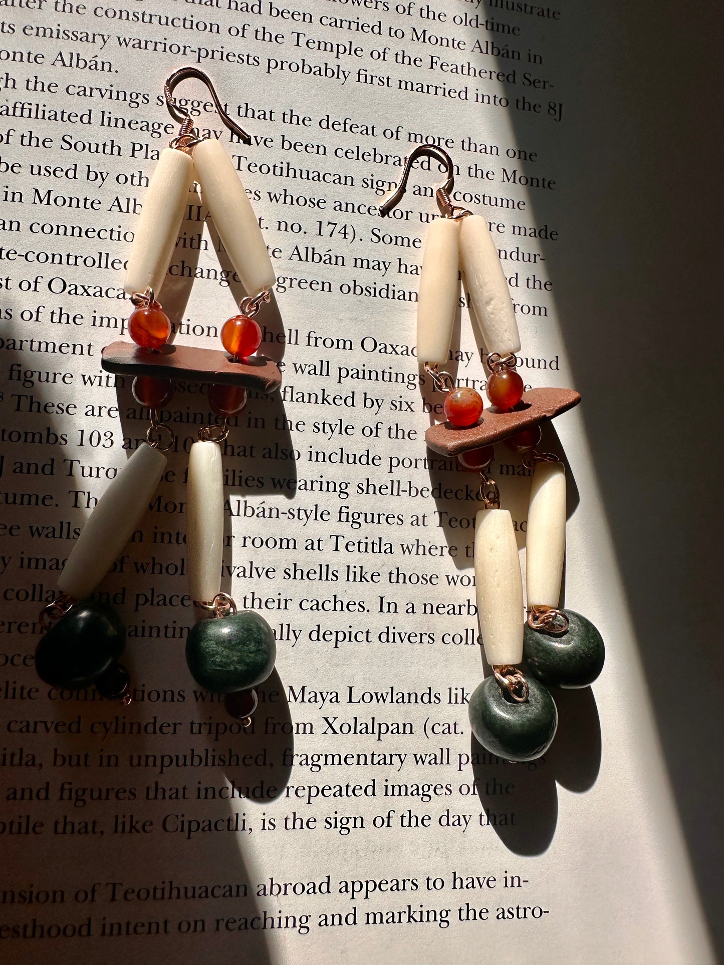 Bone, carnelian and Jade earrings