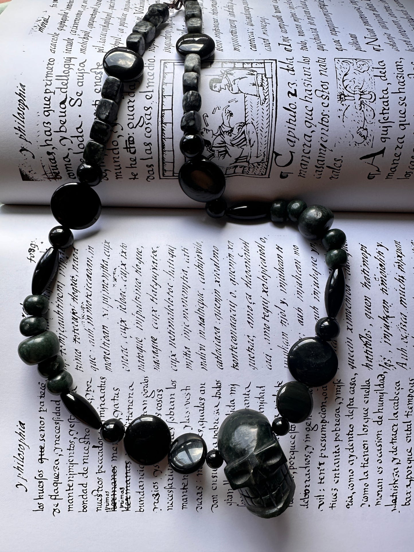 Jade Skull obsidian necklace