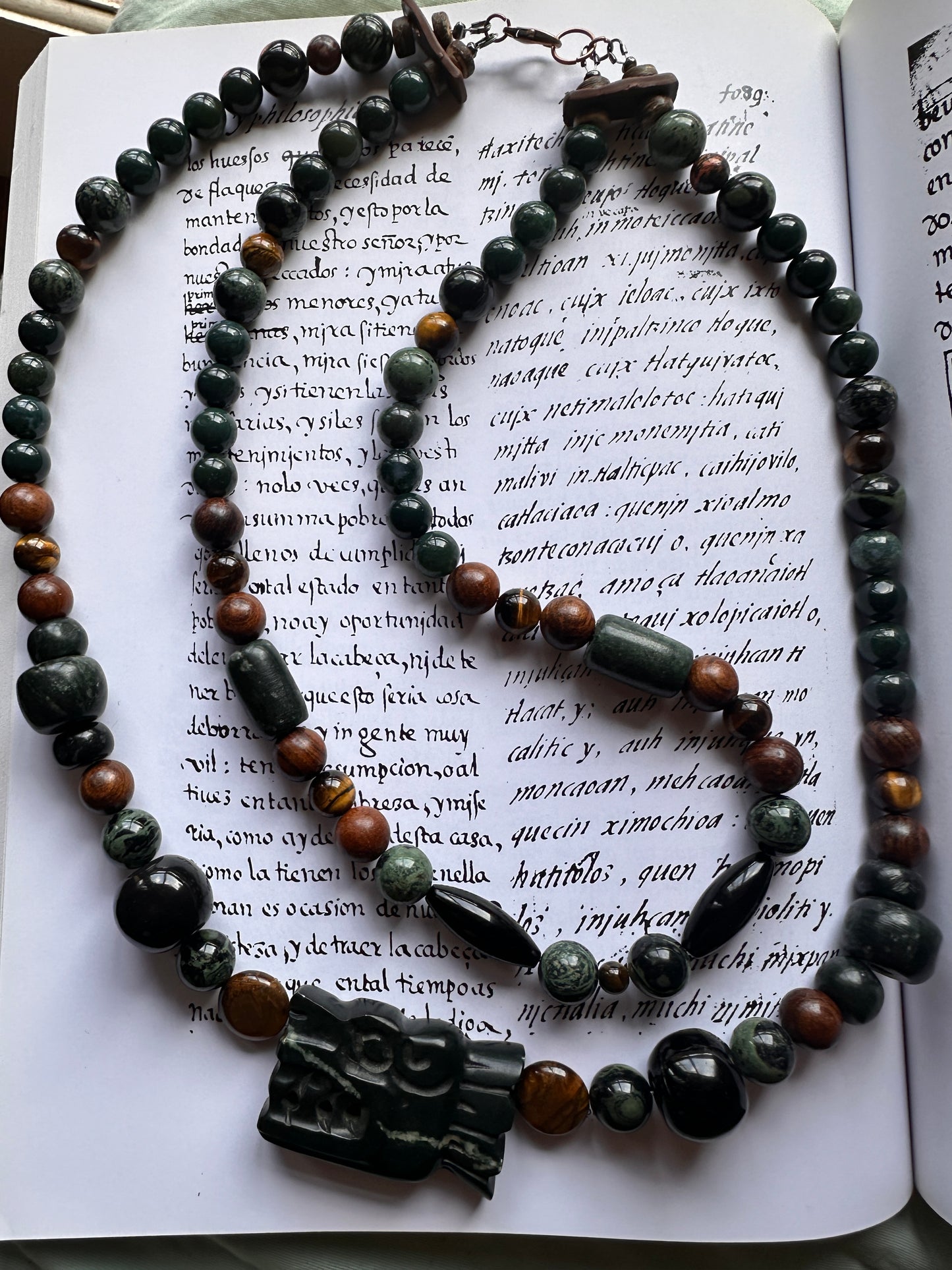 Two-layered Quetzalcoatl head jade necklace