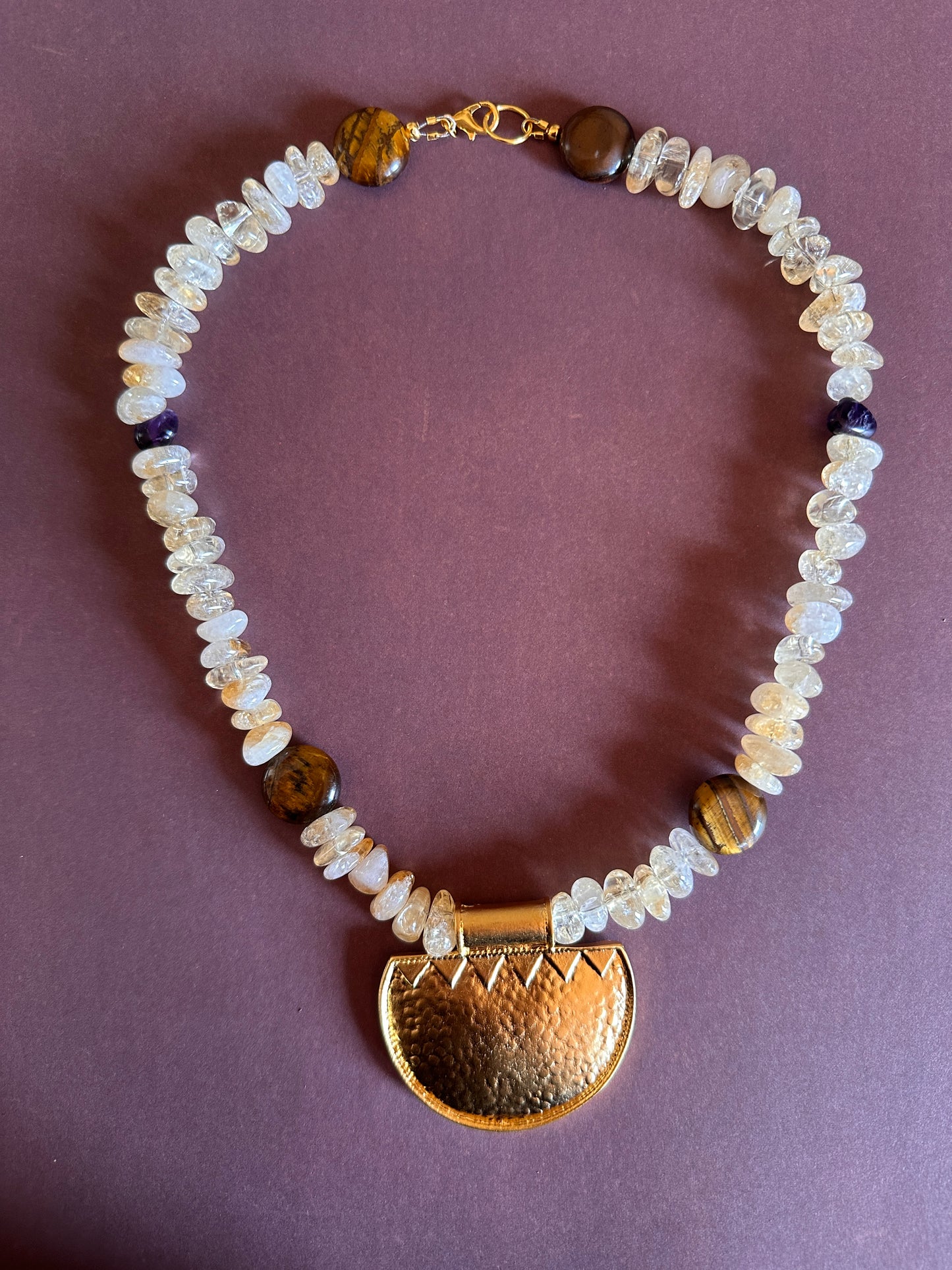 citrine and tigers eye gold plate Necklace