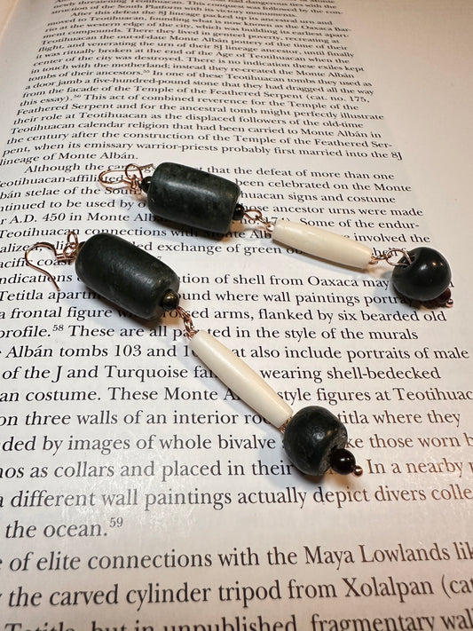 Bone, tigers eye and Jade earrings