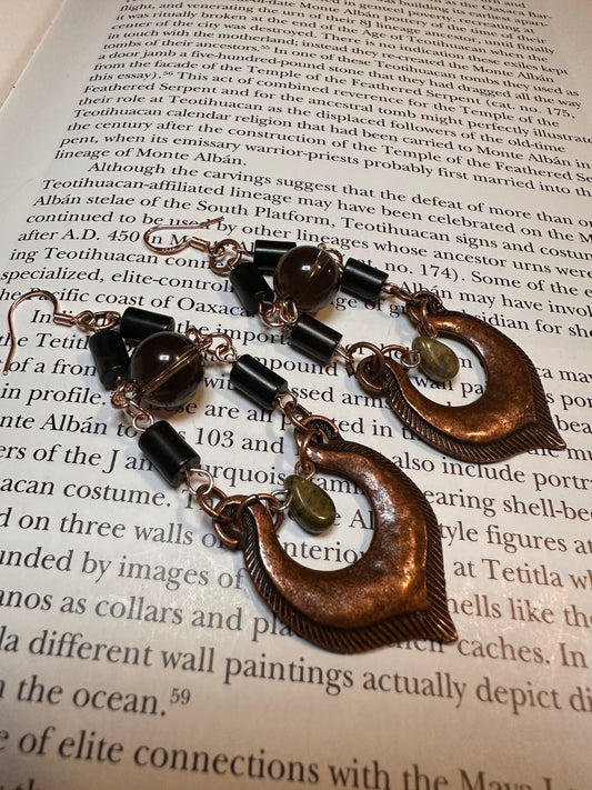 Obsidian smoky quartz earrings