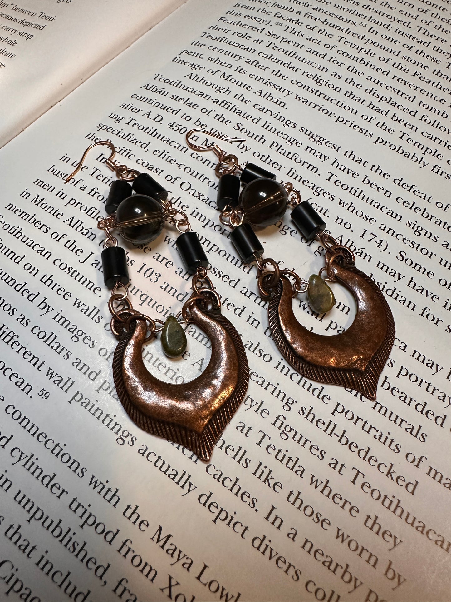 Obsidian smoky quartz earrings