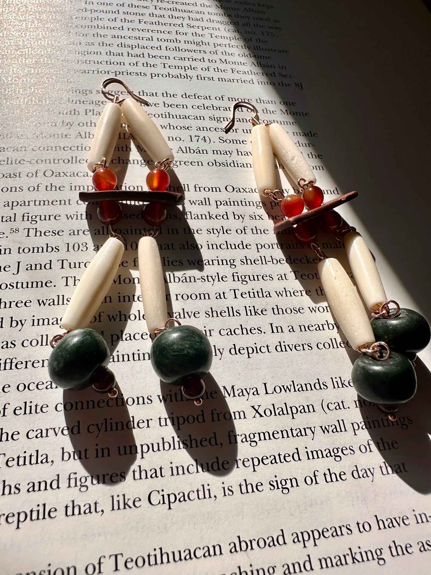 Bone, carnelian and Jade earrings