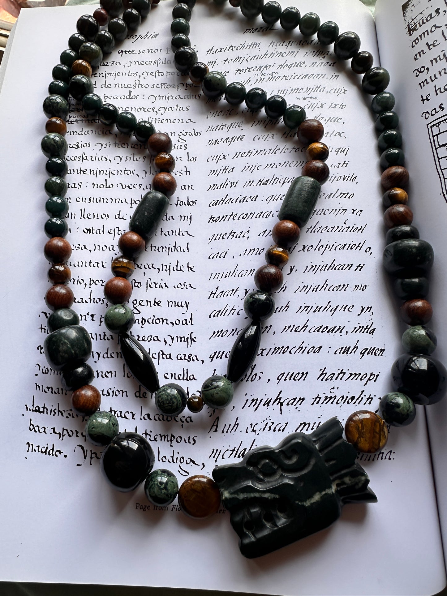 Two-layered Quetzalcoatl head jade necklace