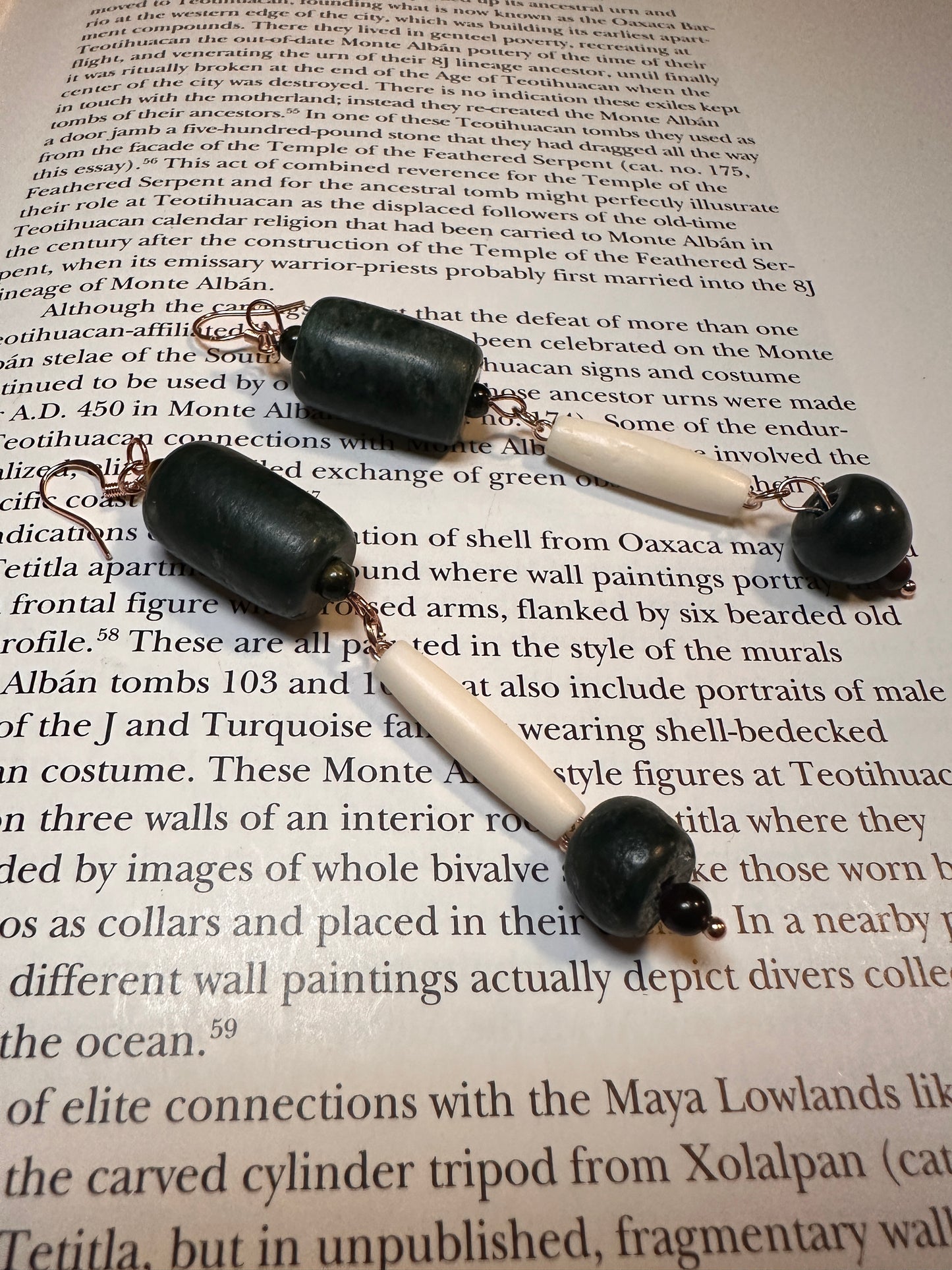 Bone, tigers eye and Jade earrings