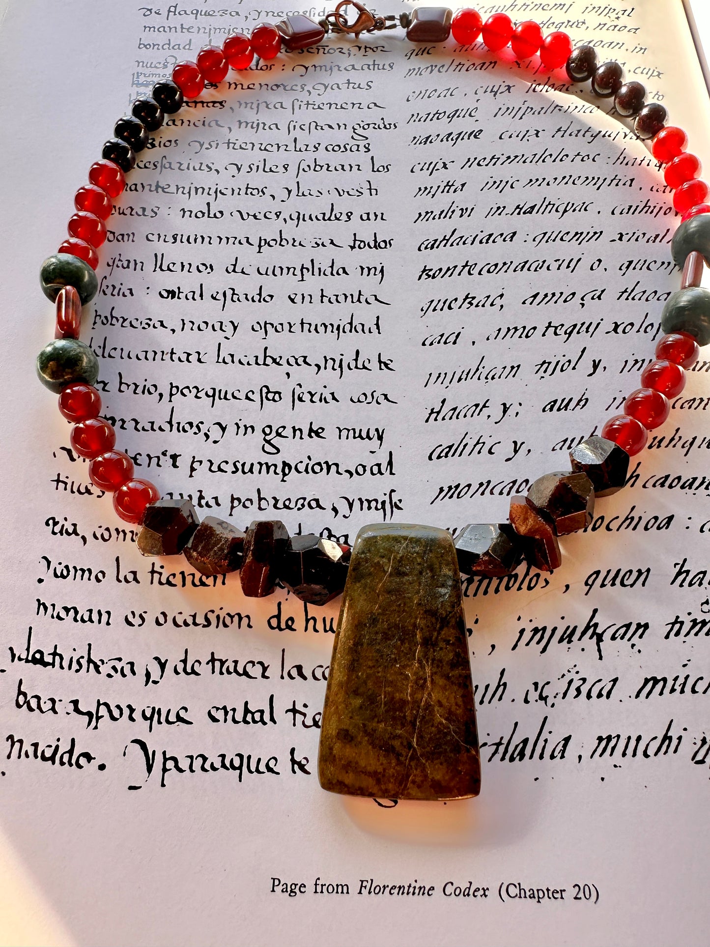 Jade Axe Garnet & Carnelian Necklace