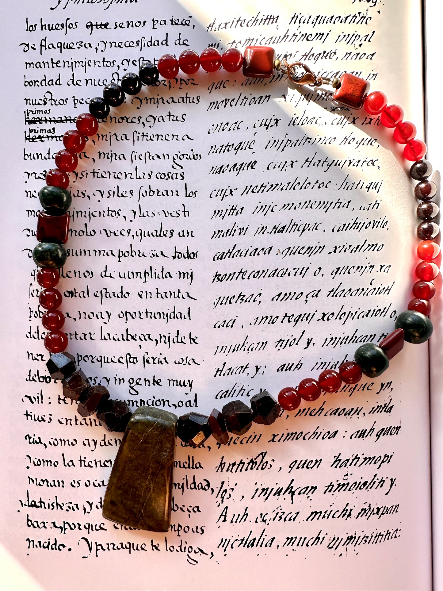 Jade Axe Garnet & Carnelian Necklace