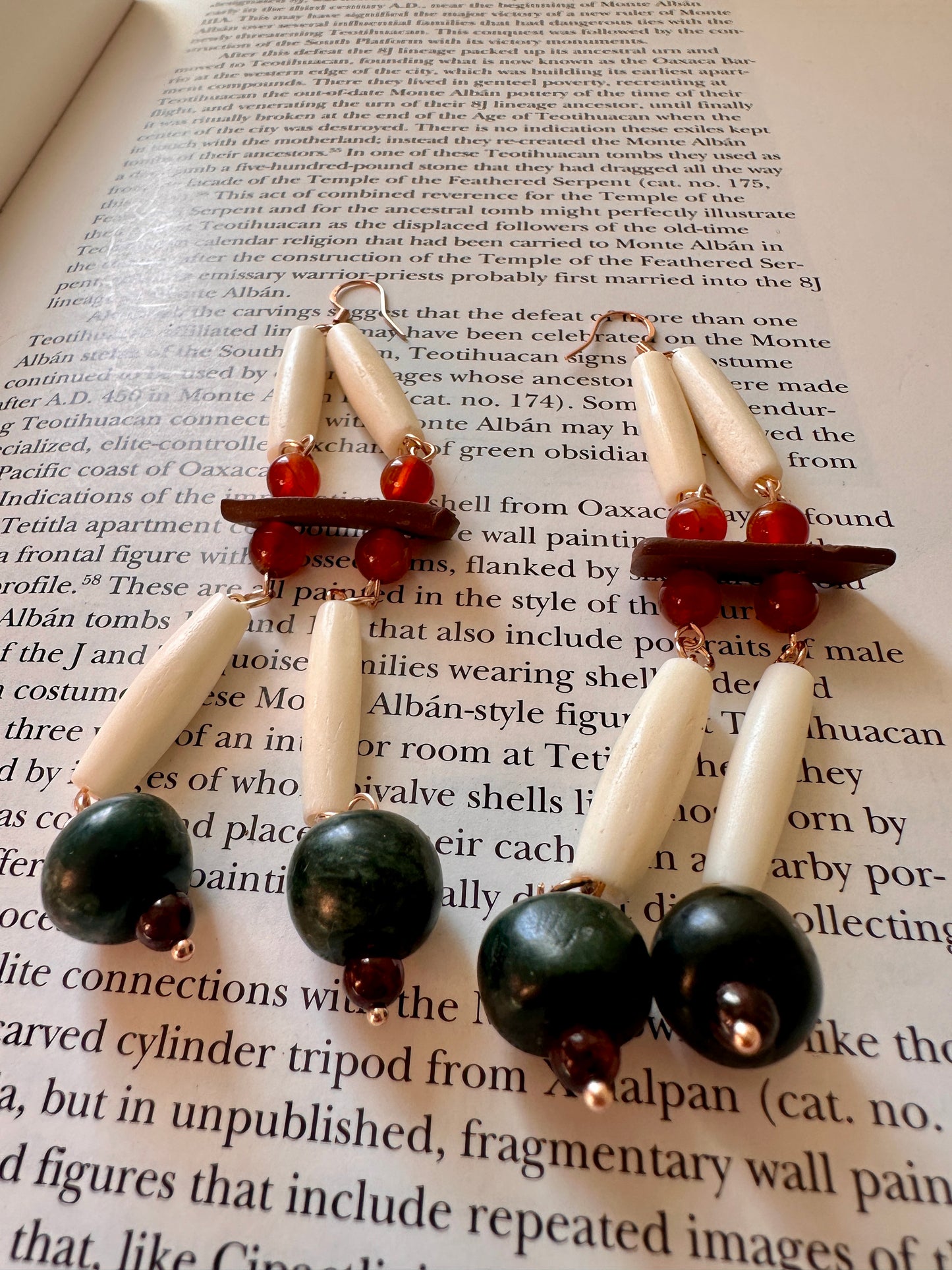 Bone, carnelian and Jade earrings