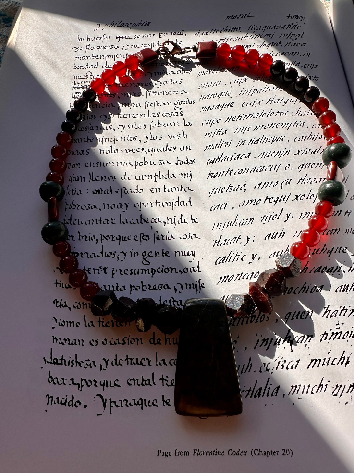 Jade Axe Garnet & Carnelian Necklace