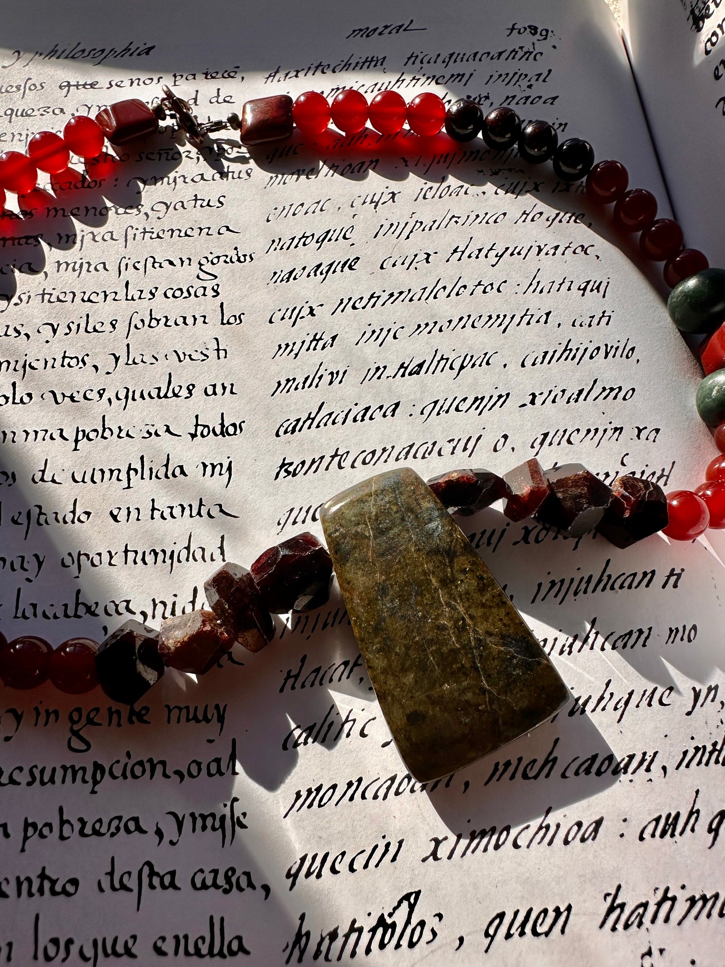 Jade Axe Garnet & Carnelian Necklace