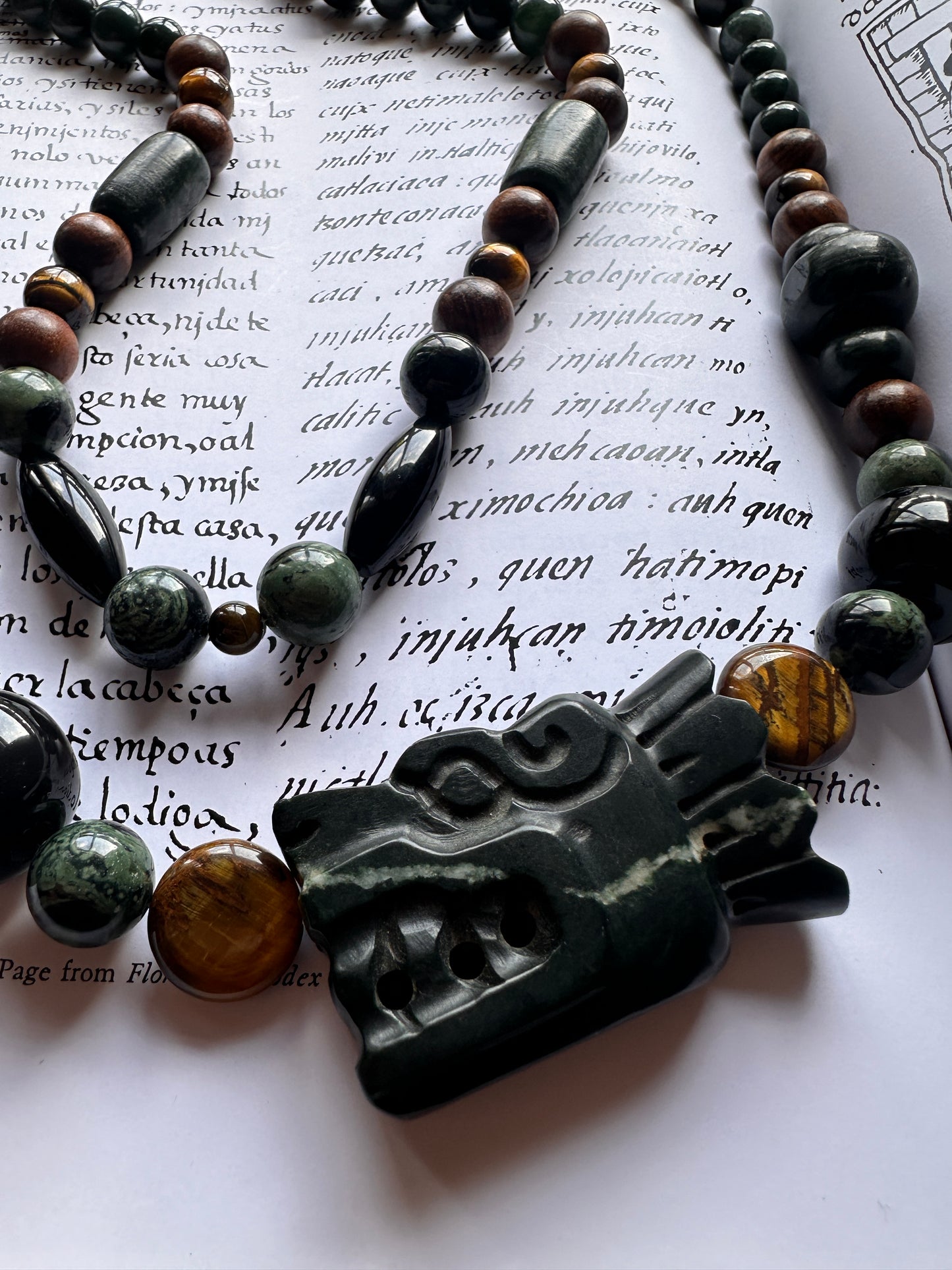 Two-layered Quetzalcoatl head jade necklace