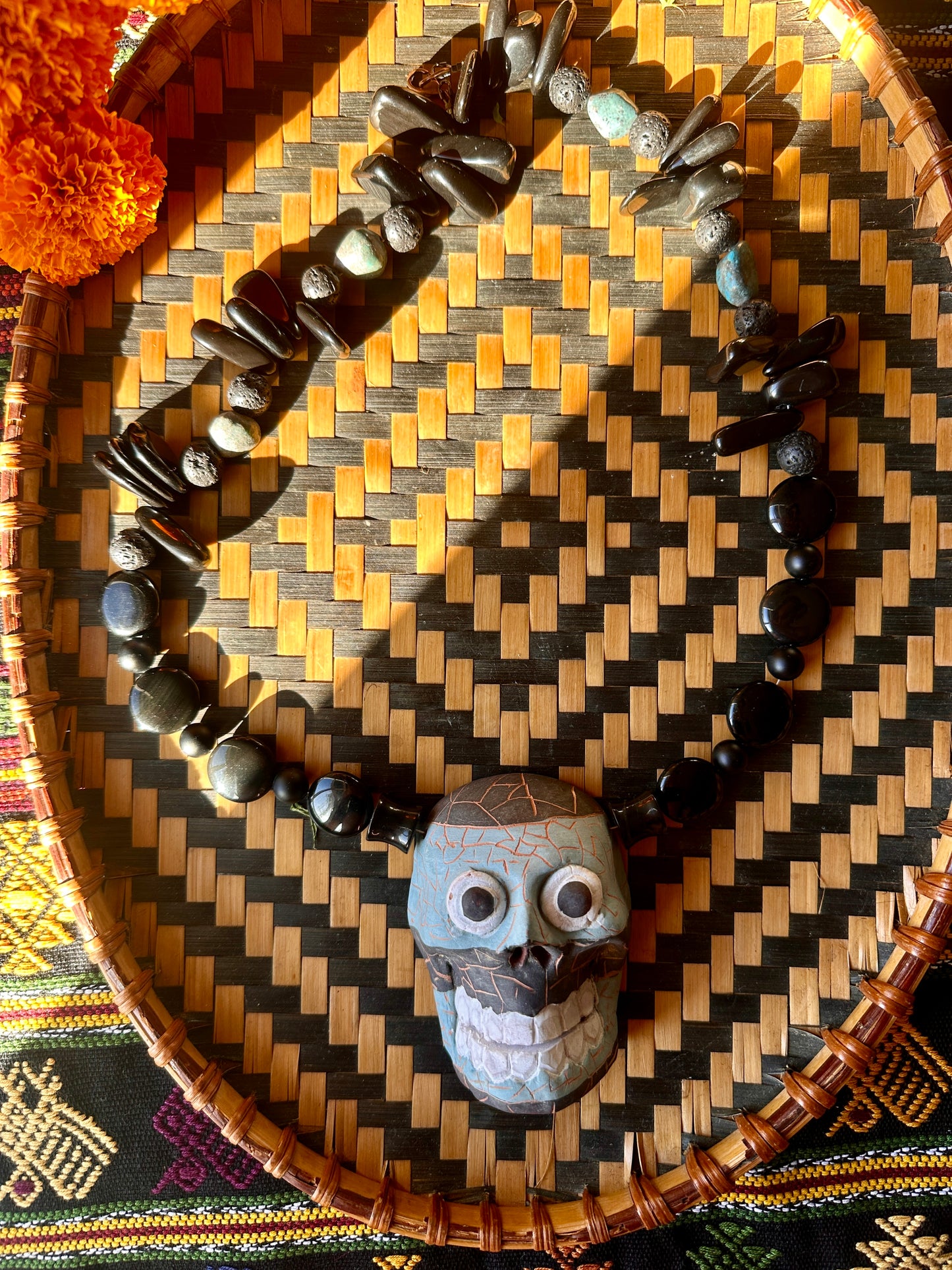 Tezcatlipoca mask Obsidian Necklace